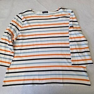 Saint James Striped Breton Top Orange Blue Navy Cotton France Womens 16 L